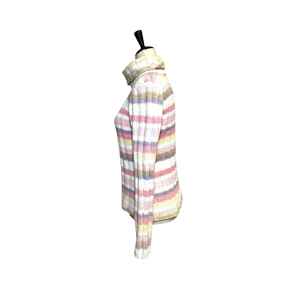 Vintage Y2K Pastel Chenille Turtleneck Sweater Women’s Small Striped Soft Cozy 9 - Picture 4 of 8